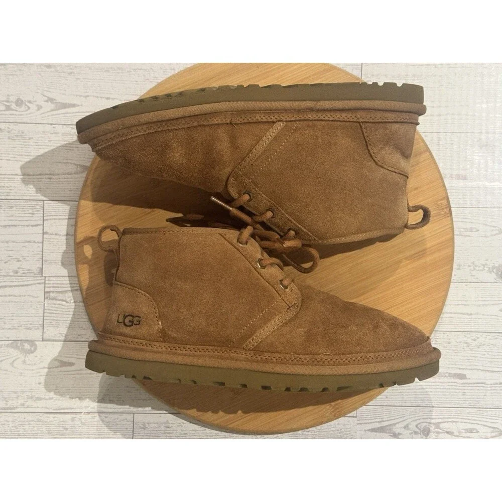 UGG-Neumel Chukka Men 9 Chestnut Suede Wool Lined Lace Up Boot Shoe